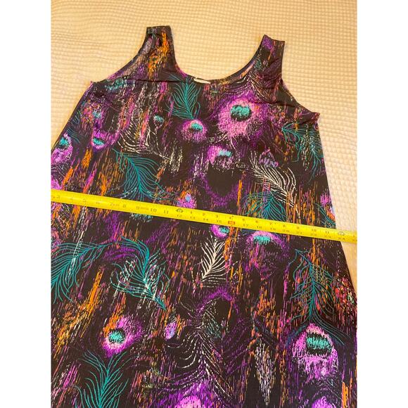 Jostar Y2K Boho Whimsy Goth Peacock Black Purple Blue Stretch Maxi Tank Dress XL - Picture 5 of 12